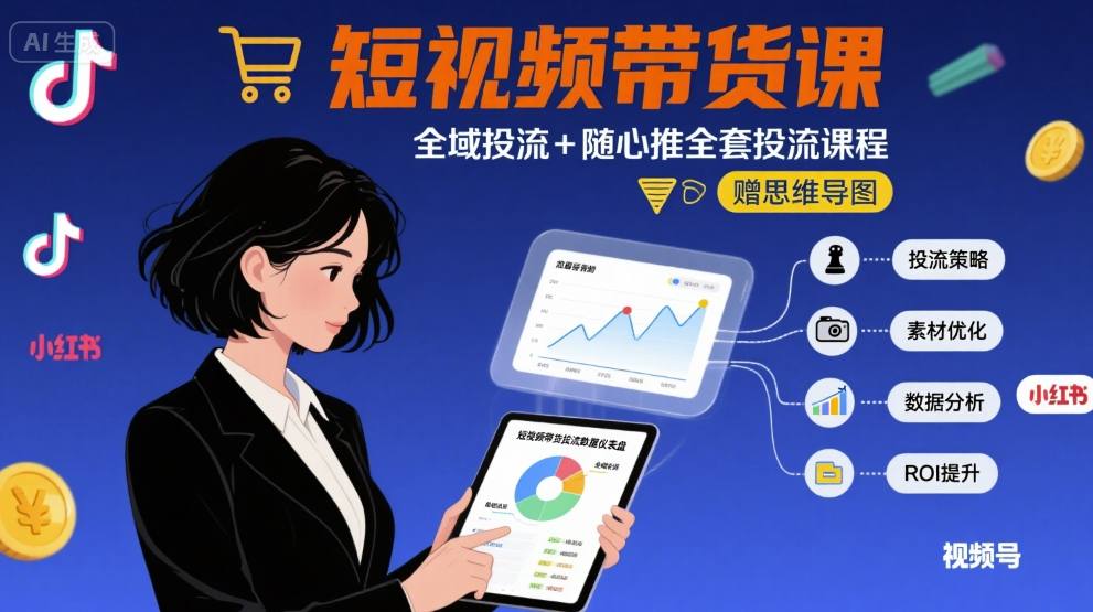 最新短视频带货课，全域投流+随心推全套投流课程+思维导图-谷进海小站