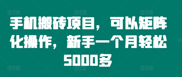 手机搬砖项目，可以矩阵化操作，新手一个月轻松5000多-谷进海小站