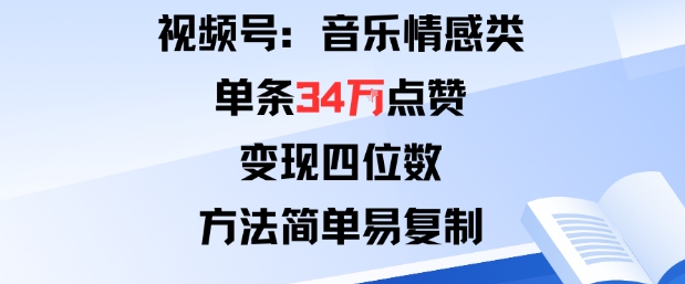 视频号分成计划新玩法：音乐情感类单条34W点赞，变现四位数，方法简单易复制-谷进海小站