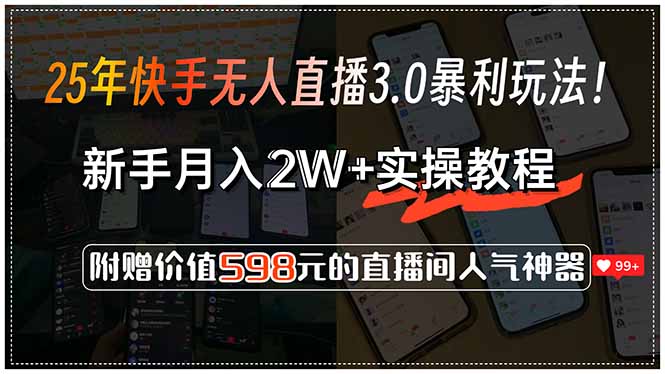 25年快手无人直播3.0暴利玩法！，新手月入2W+实操教程，附赠价值598元…-谷进海小站