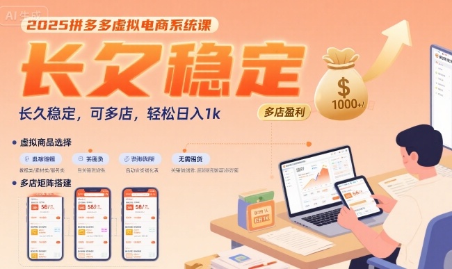 2025拼多多虚拟电商系统课，长久稳定，可多店，轻松日入1k-谷进海小站
