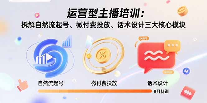 运营型主播培训：拆解自然流起号、微付费投放、话术设计三大核心模块-8月-谷进海小站