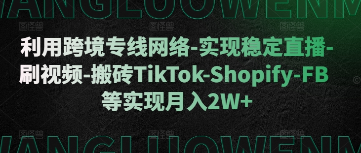 利用跨境专线网络-实现稳定直播-刷视频-搬砖TikTok-Shopify-FB等实现月入2W+【揭秘】-谷进海小站