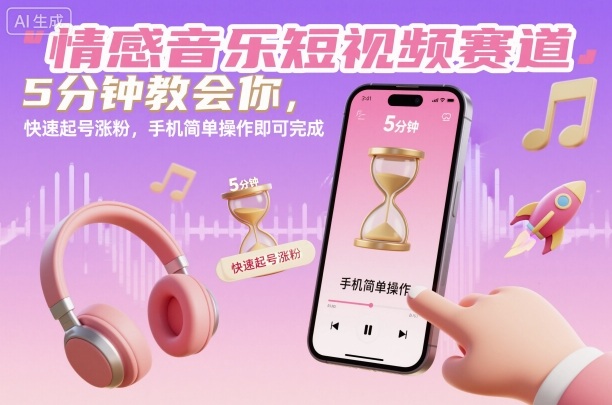 情感音乐短视频赛道，5分钟教会你，快速起号涨粉，手机简单操作即可完成-谷进海小站
