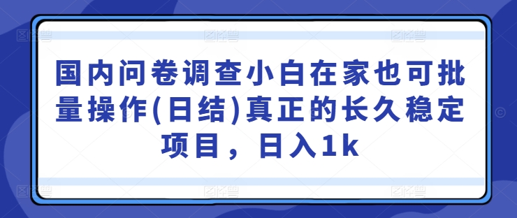 国内问卷调查小白在家也可批量操作(日结)真正的长久稳定项目，日入1k【揭秘】-谷进海小站