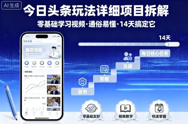 今日头条玩法详细项目拆解，零基础学习视频 通俗易懂 14天搞定它-谷进海小站