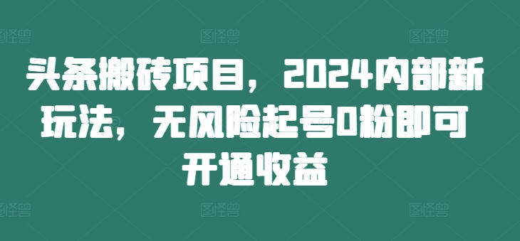 头条搬砖项目，2024内部新玩法，无风险起号0粉即可开通收益-谷进海小站