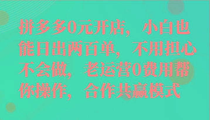 最新拼多多优质项目小白福利，两天销量过百单，不收费、老运营代操作-谷进海小站