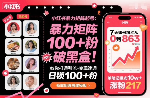 小红书暴力矩阵起号，教你打通引流-变现速通，日锁100+粉，破流量黑盒-谷进海小站