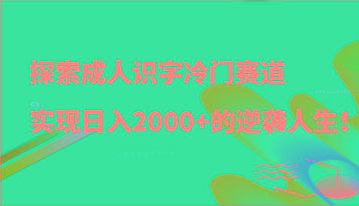 探索成人识字冷门赛道，实现日入2000+的逆袭人生！-谷进海小站