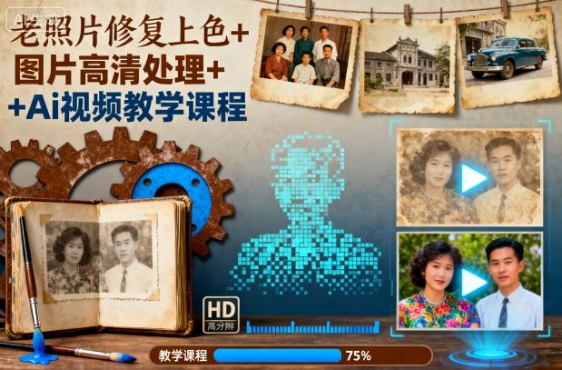 老照片修复上色+图片高清处理+Ai视频教学课程-谷进海小站