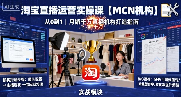 淘宝直播运营实操课【MCN机构】，从0到1做一家月销千W的直播机构-谷进海小站