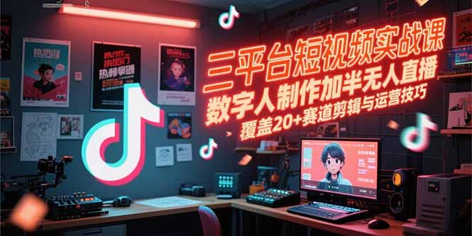 三平台短视频实战课，数字人制作加半无人直播，覆盖20+赛道剪辑与运营技巧-谷进海小站