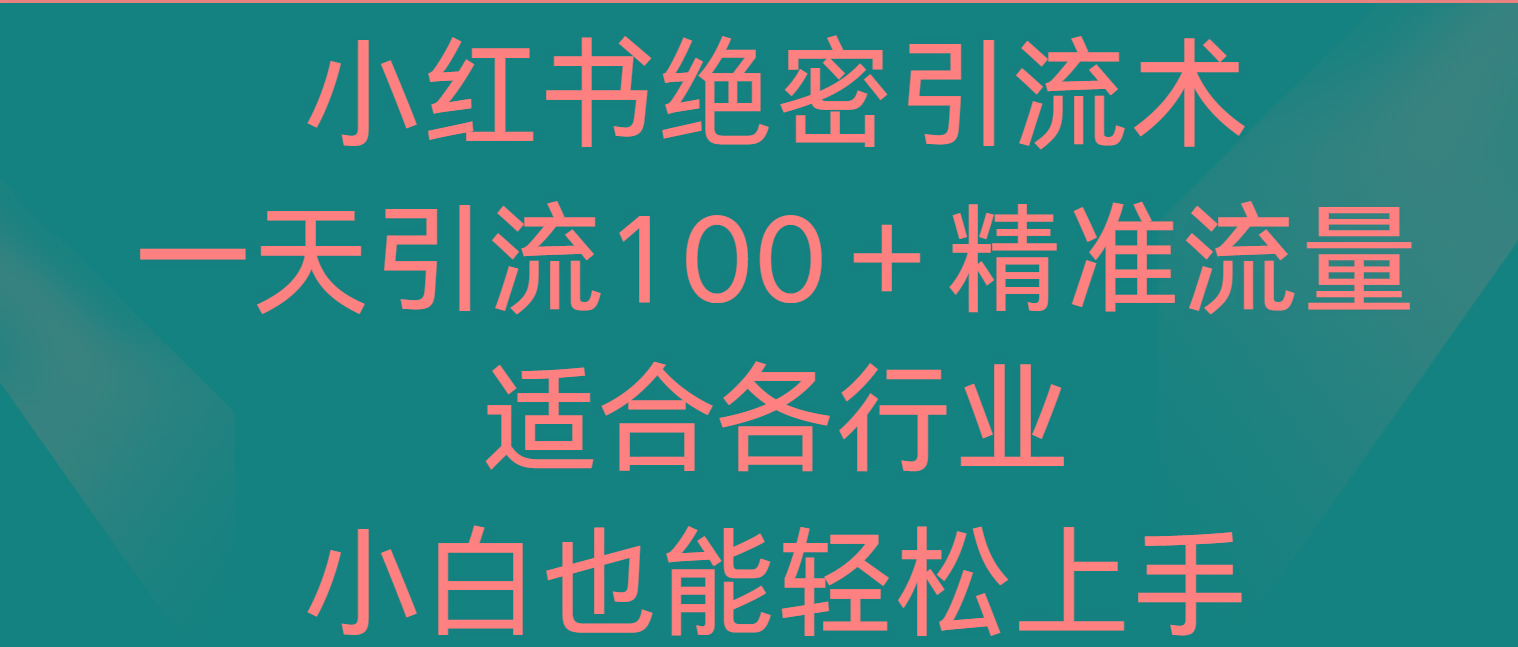小红书绝密引流术，一天引流100＋精准流量，适合各个行业，小白也能轻松上手-谷进海小站