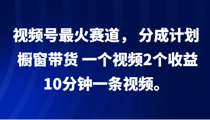 视频号最火赛道， 分成计划， 橱窗带货，一个视频2个收益，10分钟一条视频。-谷进海小站