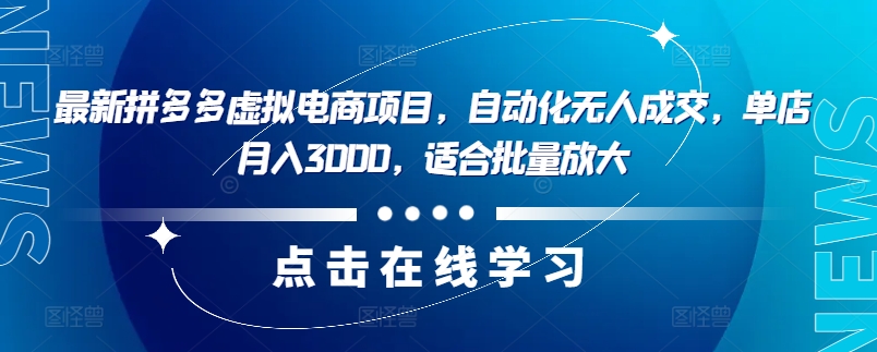 最新拼多多虚拟电商项目，自动化无人成交，单店月入3000，适合批量放大-谷进海小站