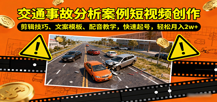 交通事故分析案例短视频创作，剪辑技巧、文案模板、配音教学，快速起号，轻松月入2w+-谷进海小站