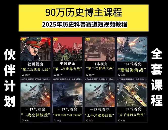 图片[1]-历史短视频赛道变现课，百集素材库应用，文案剪辑技巧，账号运营全案-谷进海小站