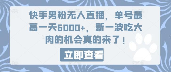 快手男粉无人直播，单号最高一天6000+，新一波吃大肉的机会真的来了-谷进海小站
