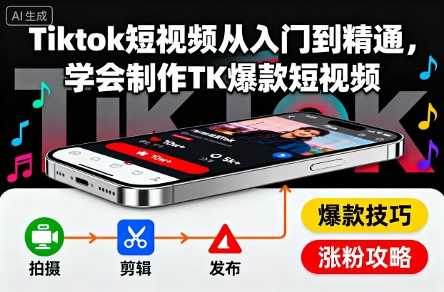 Tiktok短视频从入门到精通，学会制作TK爆款短视频-谷进海小站