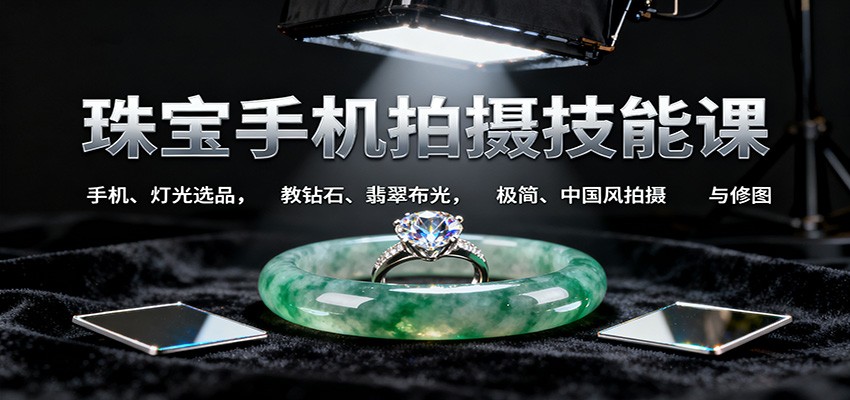 珠宝手机拍摄技能课:手机、 灯光选品，教钻石、翡翠布光，极简、中国风拍摄与修图-谷进海小站