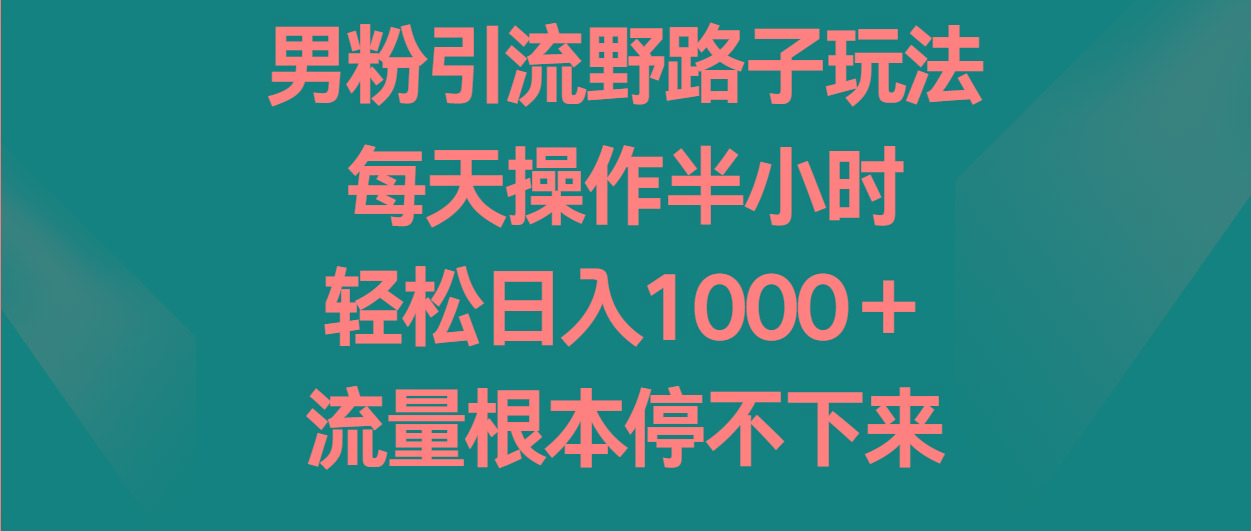 男粉引流野路子玩法，每天操作半小时轻松日入1000＋，流量根本停不下来-谷进海小站