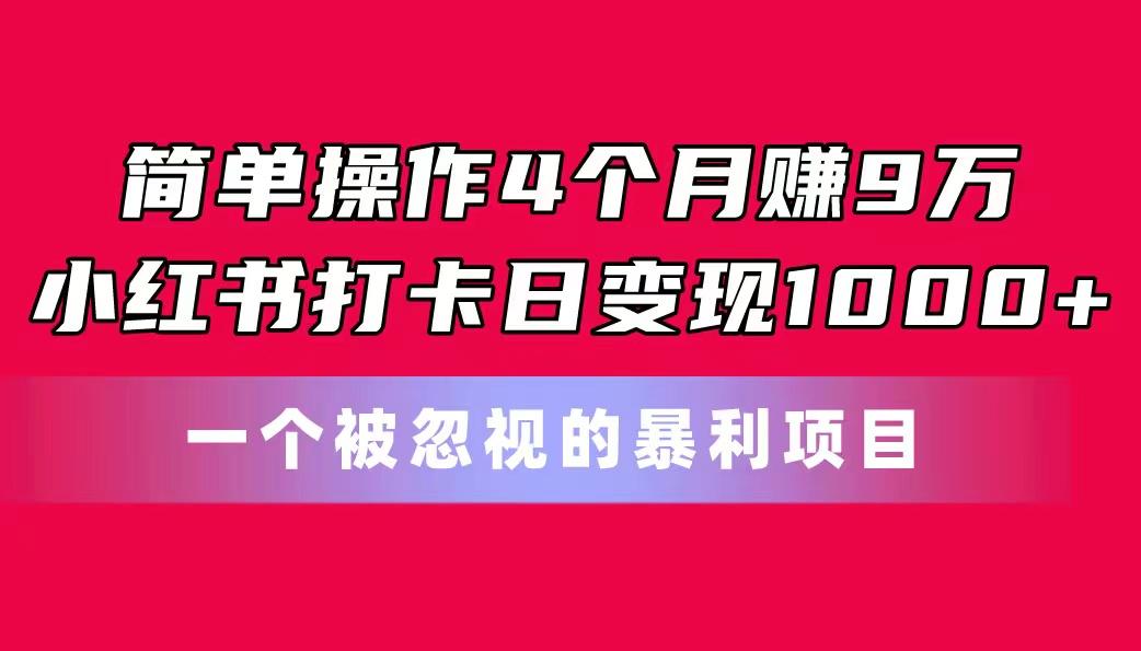 简单操作4个月赚9万！小红书打卡日变现1000+！一个被忽视的暴力项目-谷进海小站