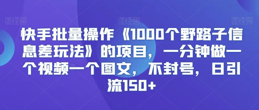 快手批量操作《1000个野路子信息差玩法》的项目，一分钟做一个视频一个图文，不封号，日引流150+【揭秘】-谷进海小站