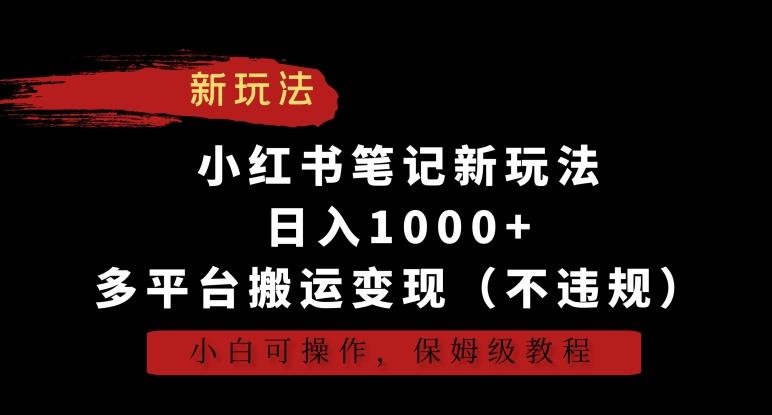 小红书笔记新玩法，日入1000+，多平台搬运变现(不违规)，小白可操作，保姆级教程【揭秘】-谷进海小站
