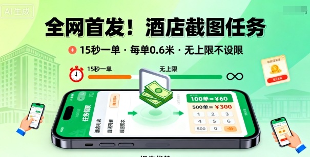 全网首发！酒店截图任务，15秒一单，每单0.6米，任务无上限不设限，矩阵操作单日3张到手【揭秘】-谷进海小站