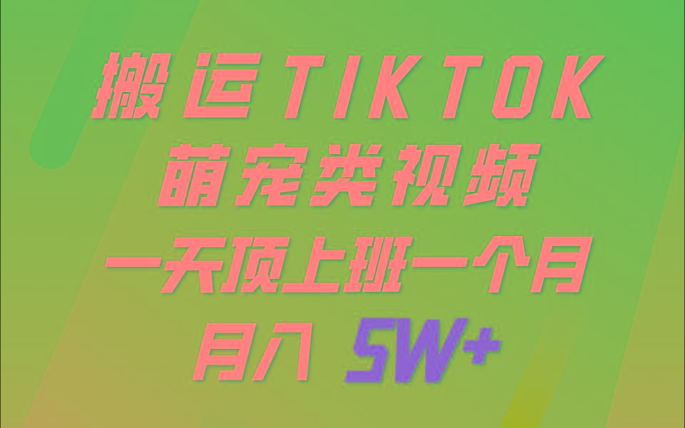 一键搬运TIKTOK萌宠类视频，一部手机即可操作，所有平台均可发布 轻松月入5W+-谷进海小站