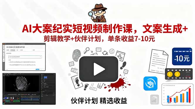 AI大案纪实短视频制作课，文案生成+剪辑教学+伙伴计划，单条收益7-10元-谷进海小站