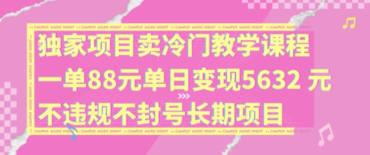独家项目卖冷门教学课程一单88元单日变现5632元违规不封号长期项目【揭秘】-谷进海小站