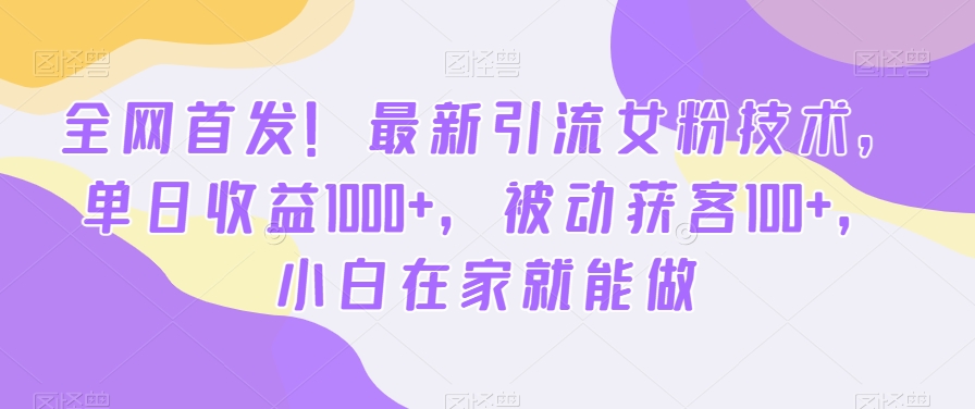 全网首发！最新引流女粉技术，单日收益1000+，被动获客100+，小白在家就能做【揭秘】-谷进海小站