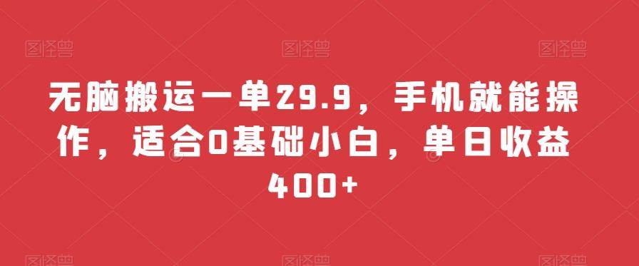无脑搬运一单29.9，手机就能操作，适合0基础小白，单日收益400+-谷进海小站