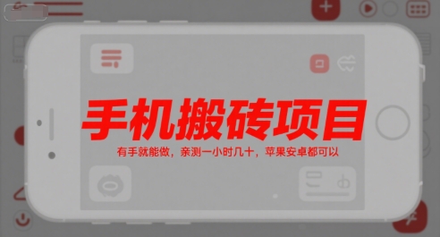 手机搬砖项目，有手就能做，亲测一小时几十，苹果安卓都可以-谷进海小站