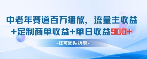 中老年赛道百万播放+流量主收益+定制收益，单日收益9张-谷进海小站