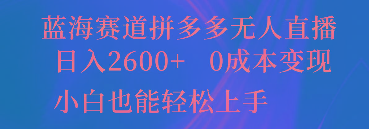 蓝海赛道拼多多无人直播，日入2600+，0成本变现，小白也能轻松上手-谷进海小站
