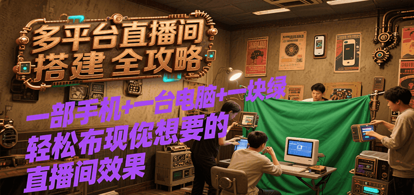 多平台直播间搭建全攻略，一部手机+一台电脑+一块绿布轻松实现你想要的直播间效果-谷进海小站