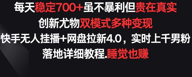 每天稳定700+，收益不高但贵在真实，创新尤物双模式多渠种变现，快手无人挂播+网盘拉新4.0【揭秘】-谷进海小站