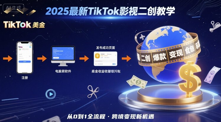 2025年最新TikTok影视二创教学，从注册到发布撸美金全流程，跨境变现新机遇-谷进海小站