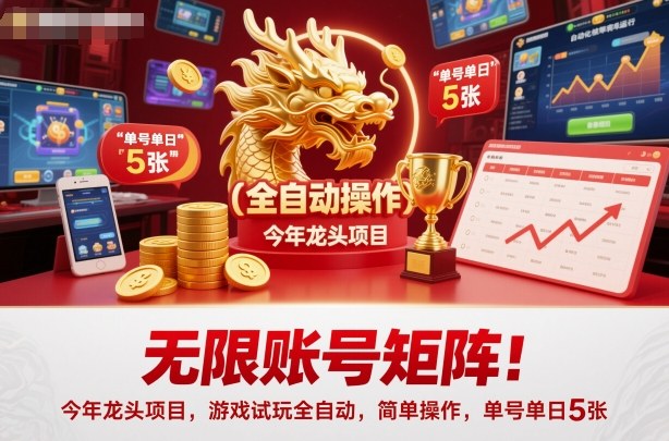 无限账号矩阵！今年龙头项目，游戏试玩全自动，简单操作，单号单日5张【揭秘】-谷进海小站