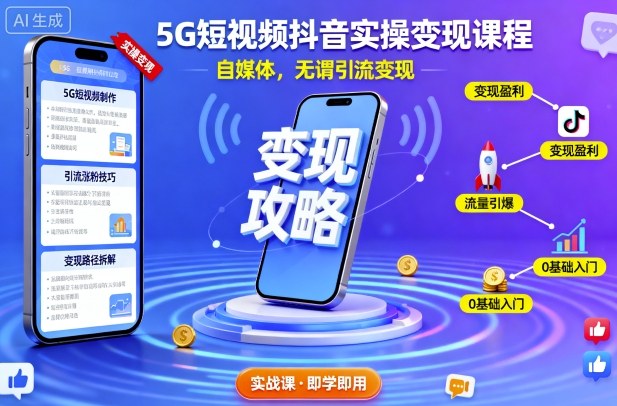 5G短视频抖音实操变现课程，自媒体，无谓引流变现-谷进海小站