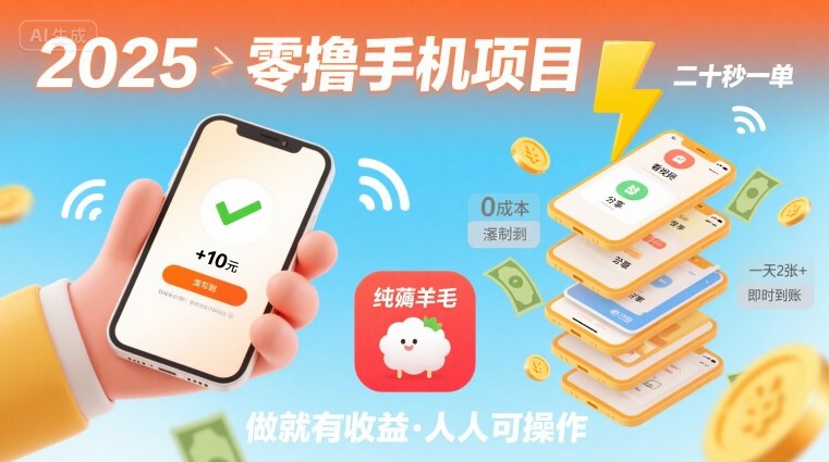 2025年零撸手机项目，二十秒一单，纯薅羊毛 一天2张+做就有-谷进海小站