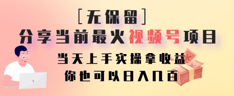 无保留分享当前最火视频号项目，当天上手实操拿收益，你也可以日入几百-谷进海小站