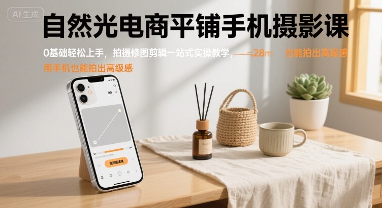 自然光电商平铺手机摄影课，0基础轻松上手，拍摄修图剪辑一站式实操教学，用手机也能拍出高级感-谷进海小站