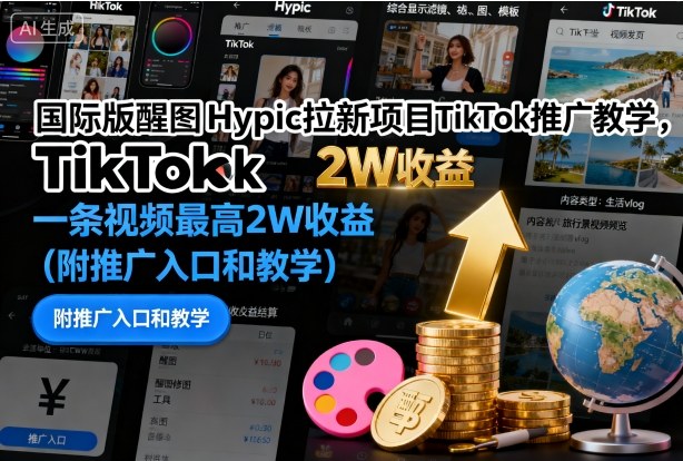国际版醒图Hypic拉新项目TikTok推广教学，一条视频最高2W收益(附推广入口和教学)-谷进海小站