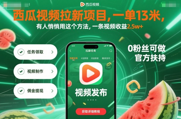 西瓜视频拉新项目，一单13米，有人悄悄用这个方法，一条视频收益2.5w+(附详细教程)-谷进海小站