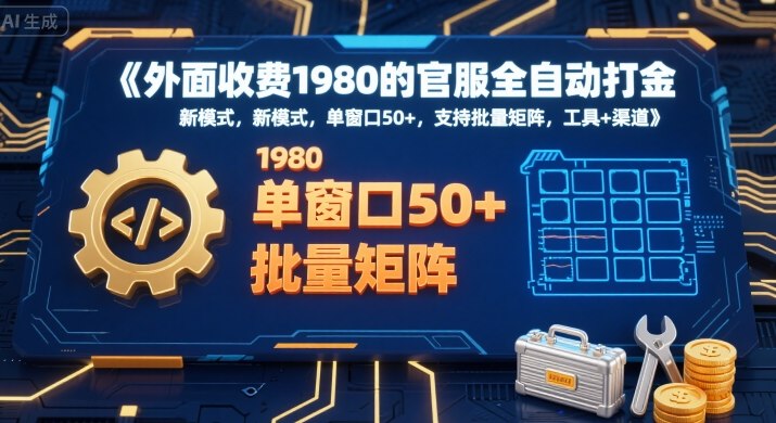 外面收费1980的官服全自动打金，新模式，单窗口50+，支持批量矩阵，工具+渠道【揭秘】-谷进海小站