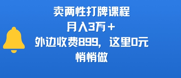 卖两性打牌课程，月入3W+外边收费899的课程，这里0元，悄悄做-谷进海小站